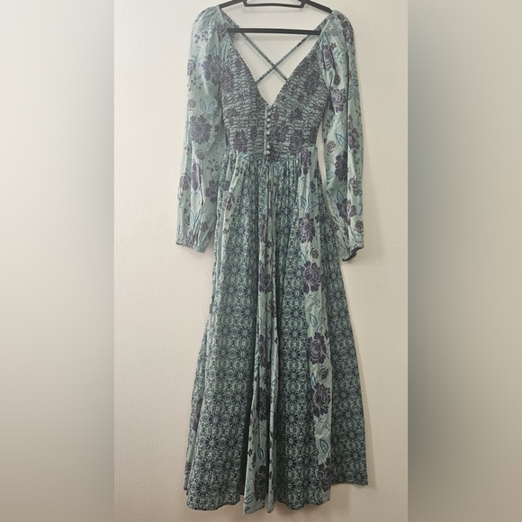 Free People Maxi Dress Women Boho A New Way Preppy Green Classic Floral NWT - Picture 6 of 6